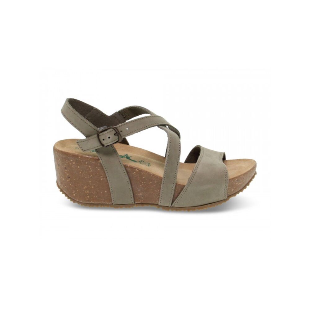 BioNatura 24 Fregene Women's Sandal Nubuck Wedge Sz 39/8 Neutral Taupe Khaki Mud